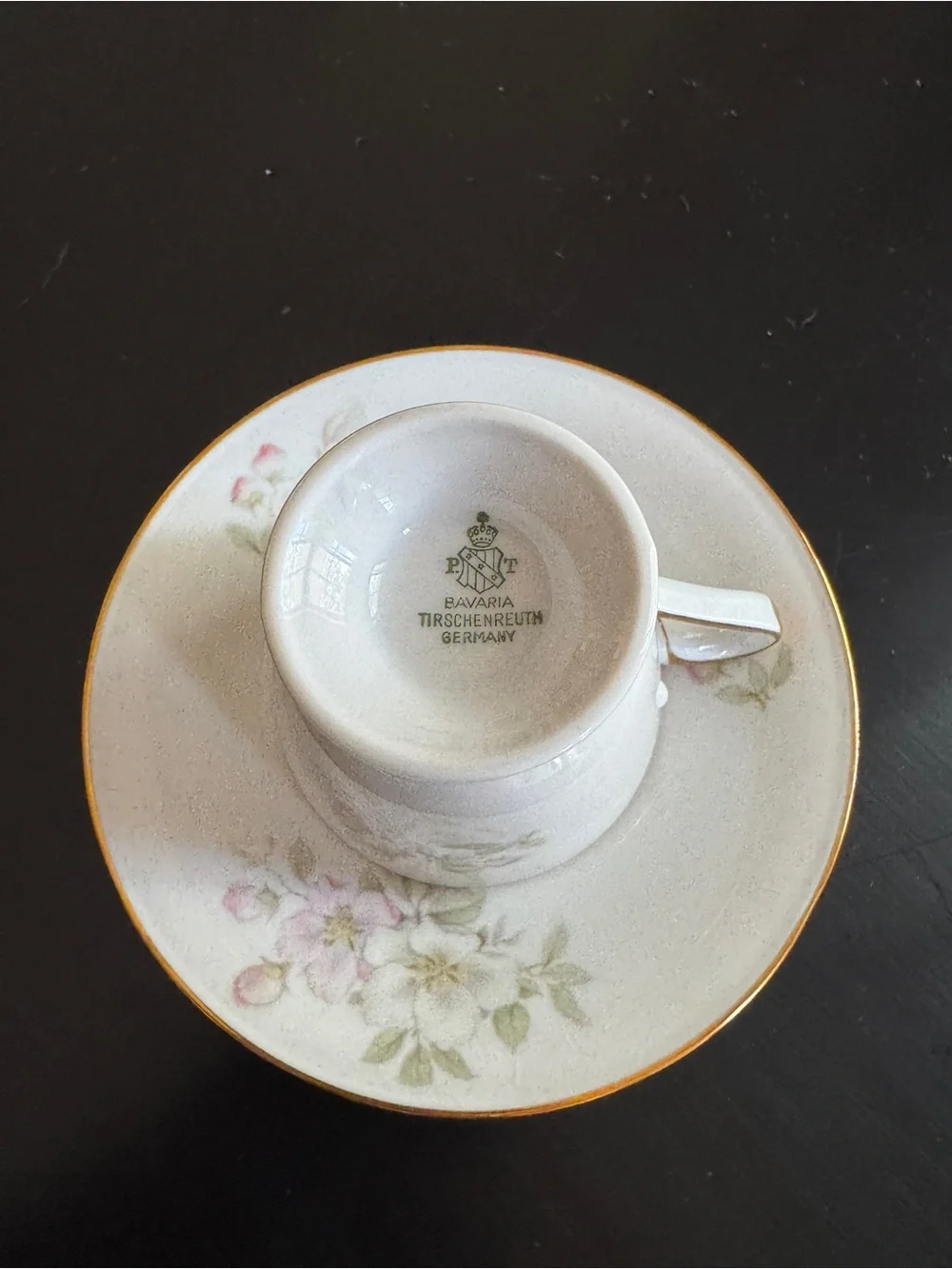 Vintage Tirschenreuth Bavaria Footed Cup & Saucer - Pink & White Apple Blossoms